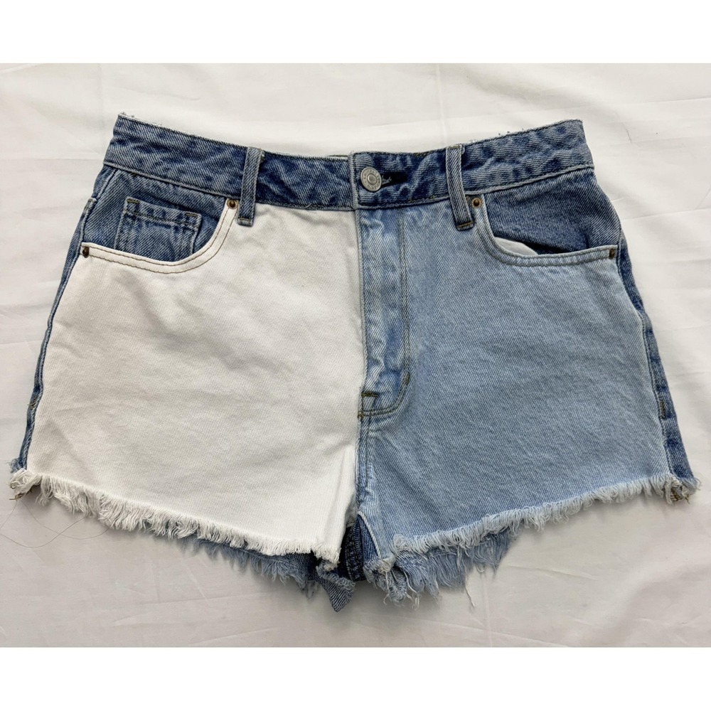 PacSun Shorts Womens 25 Blue High Rise Festival Denim Cutoff Colorblock‎ Raw Hem